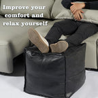 Louis Donné Square Unstuffed Pouf Ottoman Cover - Waterproof Faux Leather Footstool for Living Room, Modern Black Floor Cushion with Storage, Easy Clean, 18 Inch (Cover Only)