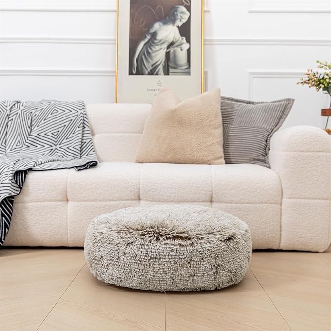 Asuprui Soft Floor Pillow Large Floor Cushion for Sitting Fur Meditation Pillow Premium Yoga Pillow for Living Room Bedroom Balcony Outdoor (Snow Coffee Floor Pillow with Insert)