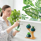 XXXFLOWER Bamboo Plant Stand ,3 Tiers Indoor Succulent Windowsill Shelf - Small Tabletop Plant Holder for Home, Office, Living Room, Bedroom Decoration 1pc