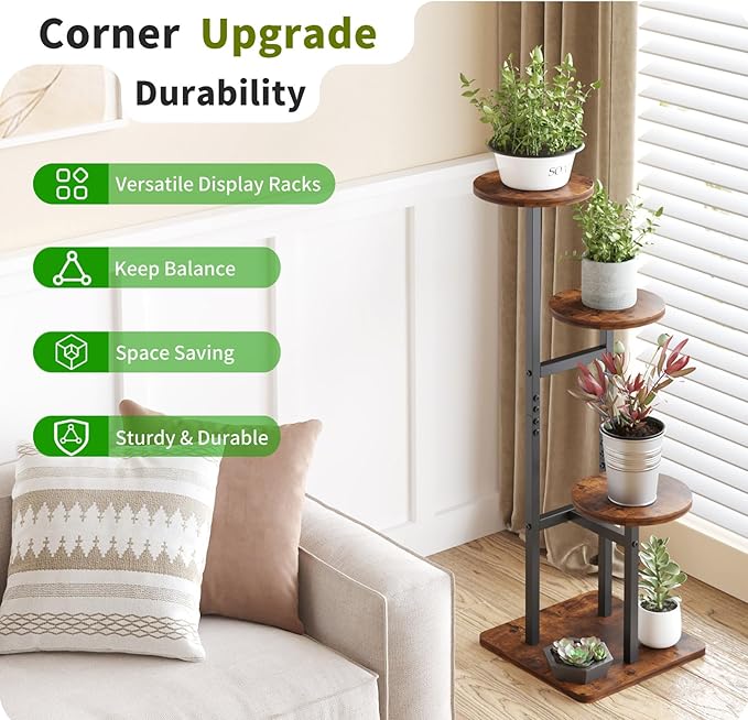 3 Tier Plant Stand Indoor, Tiered Plant Stands for Indoor Plants Multiple, Corner Flower Stand for Living Room, Multi-Layer Vintage Design Plant Shelf
