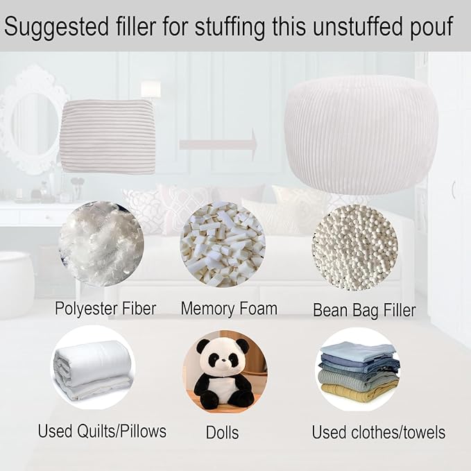 Unstuffed Ottoman Pouf Cover, Foot Rest Cover, Bean Bag Chair Cover (Beige)