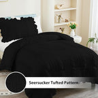 WONGS BEDDING Comforter Full Size, Black Ruffle Comforter for Dorm Room Essentials for Full Bed, Soft Seersucker Textured Bedding Set Full Size Comforter Sets for Girls 90"×78"