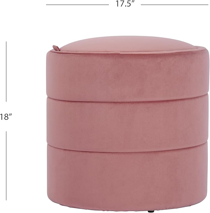 Spatial Order Storage Round Ottoman with Removable Lid (with Hidden Storage) | Spatial Order Home Décor | Upholstered Round Velvet Ottoman – Blush Pink Velvet