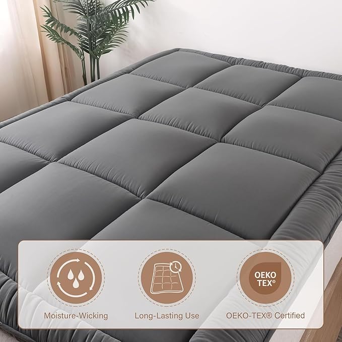 WhatsBedding Japanese Floor Mattress Futon Mattress 3" Grey Tatami Mat Shredded Memory Foam Filled Sleeping Pad, Foldable & Portable Roll Up Lounger Camping Bed for Kids and Adult,Full Size 54"x 80"