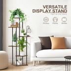 6 Tier Plant Stand Indoor Outdoor, Tall Metal Wood Muti-Level Planter Shelf Holder, Sturdy Large Vertical Corner Orchid Flower Pot Display Rack for Narrow House Decor Office Living Room Bedroom, Oak