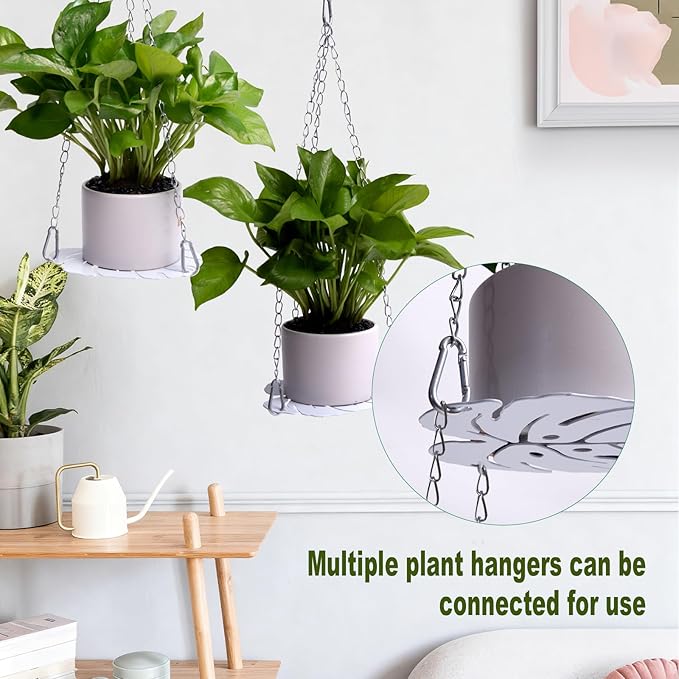 Hanging Planter for Indoor Plants, Monstera Handing Plant Pot Holder, White Metal Plant Hanger Shelf with Silver-Chains Plants Window Home Decor (Not Included Plants/Pots)