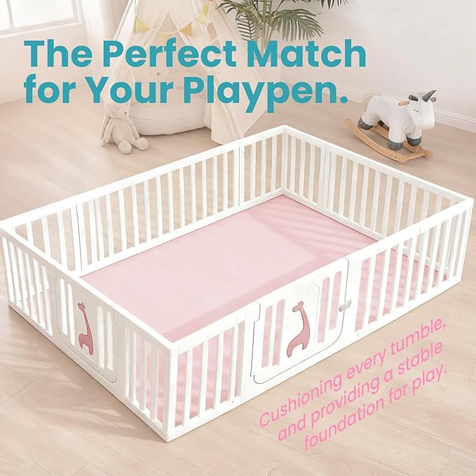 Baby Play Mat for Floor,Extra Large 71"×79" Playpen Mat for Toddler,Infant,Kids,1.3" Thick Elasti Foam Non-Slip Nursery Rug,Water Repellent Soft Padded Activity Mats for(Pink)