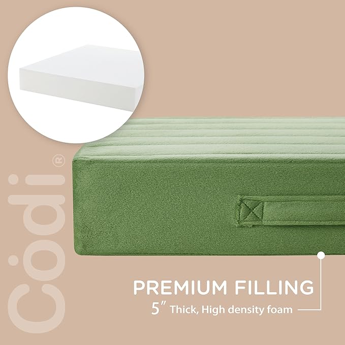Codi Thick Replacement Couch Cushions, Upholstery Foam with Washable Covers for Sofa Cushion Chair Meditation - 24 × 24 × 5 Inch, High Density Foam, Green