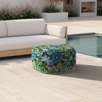 Inflatable Ottoman Stool D21 xH9 for Outdoor/Indoor Use, Water Repellent Patio Foot Rest with Portable Handle,Round Pouf Ottoman Suitable for Garden,Deck and Camping-Flower Child
