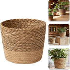 Woven Flower Pot Basket, Seagrass Storage Organizer Planter, Rustic Decorative Plant Containers Cover Laundry Bin for Porch Living Room Entryway (Khaki, 7.9Inch)