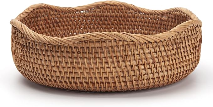 Rattan Bread Baskets Round Woven Fruit Bowls Key Holders Stackable for Storage, Snack, Fruit, Vegetable Natural Set of 3