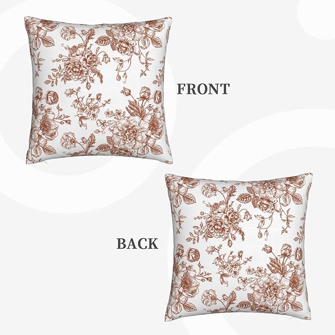 Chinoiserie Brown and White Pillow Covers 18x18 Set of 2, Vintage Rustic Flower Floral Throw Pillow Covers Outdoor Decorative Pillow Case for Couch Bed Sofa Cushion Home Decor