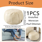 Louis Donné Unstuffed Pouf Ottoman Cover, 21Inch Moroccan Handmade Faux Leather Footstool Pouffe Ottomans Cover, Round Storage Pouf Stool Exotic Home Décor for Living Room Bedroom(ONLY Cover)