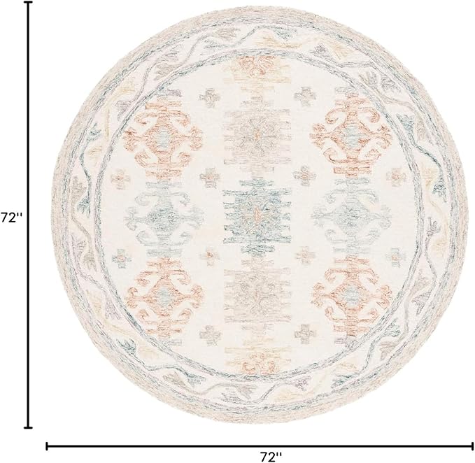 SAFAVIEH Micro-Loop Collection Area Rug - 6' Round, Ivory & Blue, Handmade Boho Rustic Wool, Ideal for High Traffic Areas in Living Room, Bedroom (MLP476M)