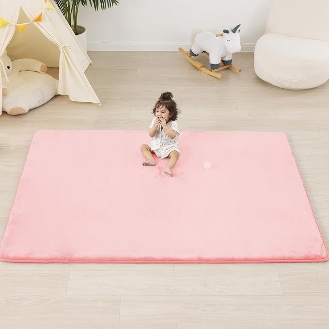 1.3" Thick Baby Floor Play Mat 71x79, Basic Padded Foam Mat for Tummy Time Crawling, Non Slip Cushioned for Babies Toddlers Infants Kids (Pink)