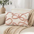 Pink Coquette Bow Throw Pillow Cover 12x 20, Boho Tufted Neutral Linen Pillow Cases Girls Bedroom Decor for Outdoor Couch Bedroom Car, Mauve