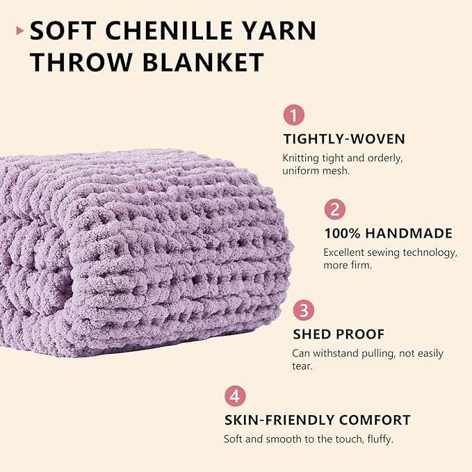 L'AGRATY Chunky Knit Blanket Throw - Soft Chenille Yarn Throw Blanket 50x60: Handmade Thick Cable Knit Crochet Blanket - Large Knit Blanket Chunky Rope Knot Throw Blanket for Couch Sofa Bed Home Decor