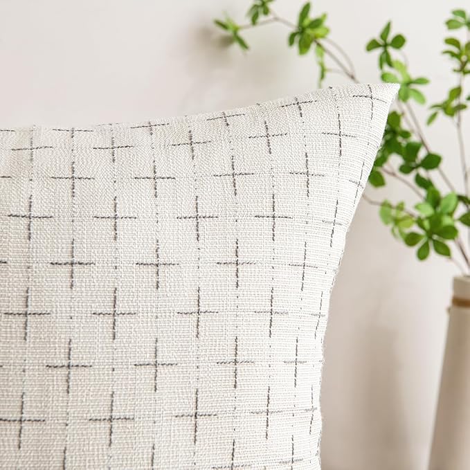 MIULEE Pack of 2 Decorative Burlap Linen Christmas Throw Pillow Covers Modern Farmhouse Pillowcase Rustic Woven Textured Cushion Cover for Sofa Couch Bed 24x24 Inch Pure White