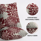 Burgundy Grey Gray Pillow Covers 18X18 Inch Set of 2, Dahlia Flower Spring Summer Floral Cream Decorative Throw Pillow Covers Outdoor Modern Farmhouse Cushion Case for Home Couch Sofa Bed Decor