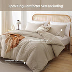 ROSGONIA King Size Comforter Set Light Khaki,3pcs King Comforter Set(1 Khaki Comforter & 2 Pillowcases) All Season Lightweight Bedspread Blanket Quilt