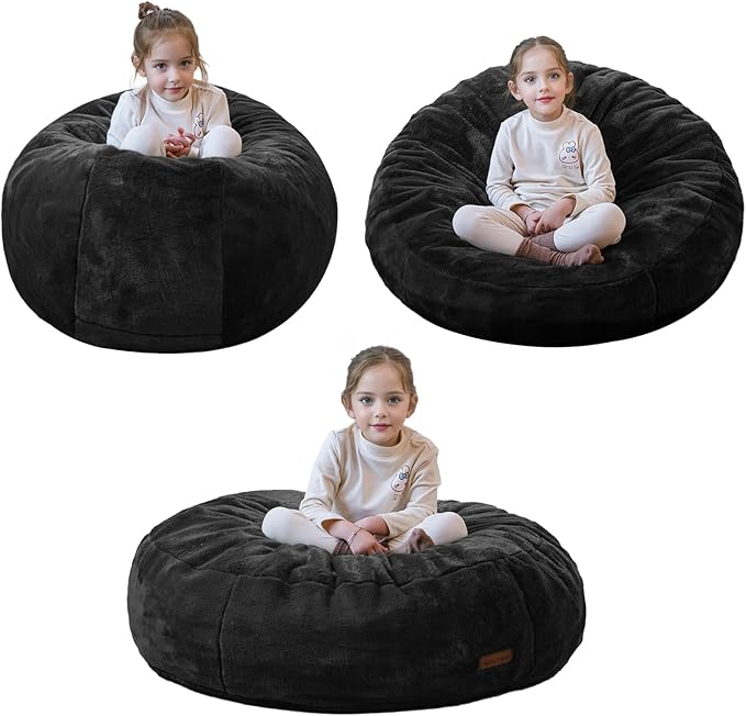 MAXYOYO 3 in 1 Kids Bean Bag Chair Bed, Child Floor Sofa for Gaming, Reading, Faux Fur Floor Mattress with High-Density Foam Filling for Living Room Bedroom