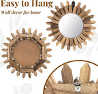 Wall Mirror Decorative, 12 inch Small Rustic Wood Boho Mirrors, Clear Sunburst Mirrors for Home Farmhouse Bedroom Entryway Decor House Warming Gifts New Home, No Distortion