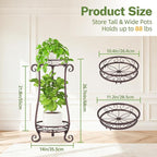 iDavosic.ly 2 Tier Metal Plant Stand Indoor Outdoor, Iron Corner Tall Flower Pot Holder Shelf, 27 Inch Vertical Heavy Duty Display Rack for Patio Porch Living Room Garden, Bronze