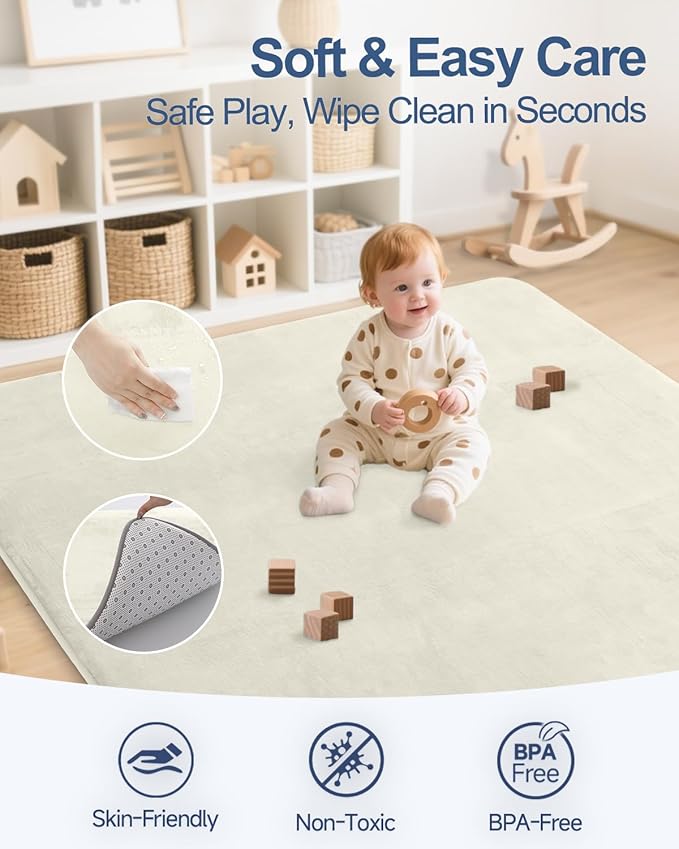 SEPARO Thick Baby Play Mat for Floor,50 x 50 Playpen Mat,Tummy Time Foam Mats,Ultra Soft Support & Plush Feel,Easy Care with Non-Slip Cushioned for Infant,Kids and Toddler Crawling,Beige