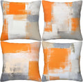 HOSTECCO Orange and Grey Throw Pillow Covers 18x18 inch Set of 4 Orange Abstract Art Pillow Cases Contemporary Square Decorative Cushion Covers for Sofa Couch Bed
