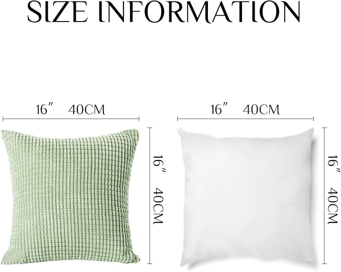 Softalker Throw Pillow Covers 16x16 Inch, Set of 2, Soft Corduroy Boho Stripe Decorative Pillow Cover, Couch Fluffy Pillow Cover for Farmhouse Home Decor Bed Living Room, Sage Green