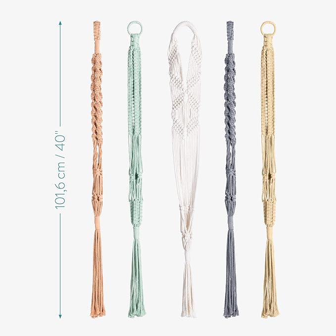 Navaris Macrame Plant Hangers (Set of 5) - Macrame Plant Hanger Set Cotton Pot Holder for Hanging Plants Indoor Outdoor - Pack with 5