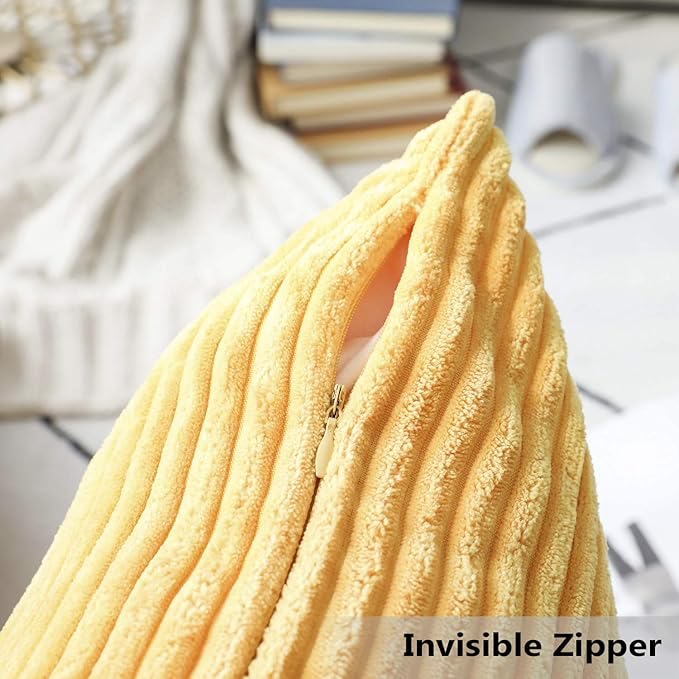 Home Brilliant 2 Pack Large Spring Pillow Covers Super Soft Striped Corduroy Large Throw Pillow Sham Cushion Cover Living Room Winter Decor, 26 x 26 Inch, Sunflower Yellow