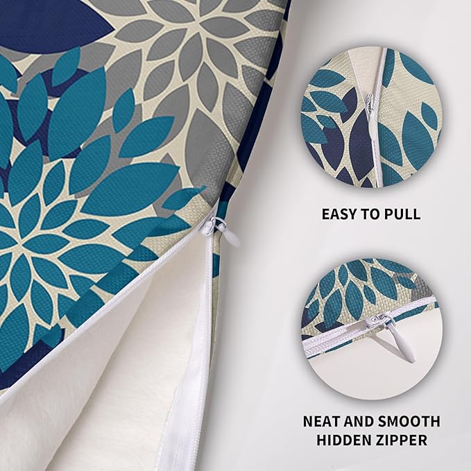 Navy Blue Grey Gray Pillow Covers 16X16 Inch Set of 2, Summer Modern Geometry Dahlia Floral Print Decorative Throw Pillow Covers Outdoor Farmhouse Cushion Case for Couch Sofa Bed Decor