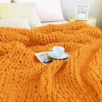 Admitrack Chunky Knit Blanket Throw, 100% Hand Knit Chenille Throw Blanket for Sofa & Home Decor, Soft and Cozy Knitted Throw Blankets (Orange, 51"x63")