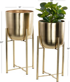CosmoLiving by Cosmopolitan Metal Indoor Outdoor Planter Dome Large Planter Pot with Removable Stand, Set of 2 Planters 19", 22"H, Gold