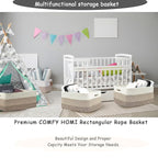 COMFY-HOMI Cotton Rope Woven Basket with Handles for Shelves,Toys,Book, Cloth Storage Baskets for Organizing-17" x 13" x 7.5" Toy Decorative Organizer for Living Room, Bathroom （white/3 brown）