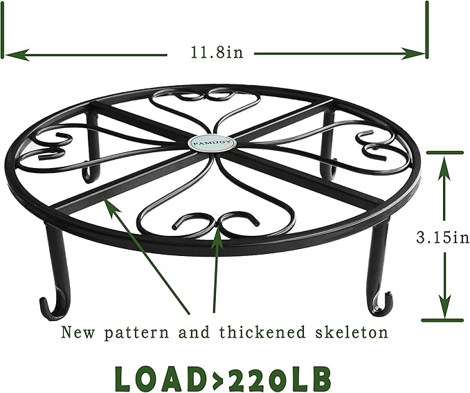 2 Pack 12 Inches Metal Plant Stand for Indoor and Outdoor, Flower Pot Holder for Living Room and Garden, 3 Inches Tall Garden Plant Rack (12 inches, Black)