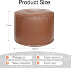 Unstuffed Ottoman Pouf Cover 20 X 15 Inch, Round Pu Leather Foot Stool, Floor Bean Bag(No Filler), Foot Rest with Storage for Living Room/Bedroom/Office, Brown