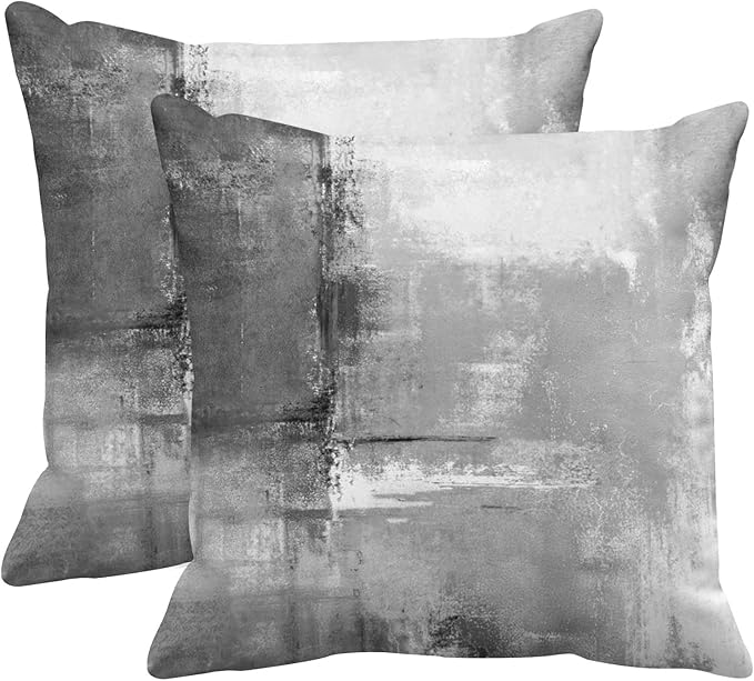 Britimes Throw Pillow Covers Modern Home Art Decor, 18 x 18 Inches Set of 2 Abstract Oil Painting Pillowcases for Bedroom, Living Room, Cushion Couch Sofa, Abstract White Grey