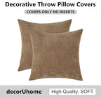 decorUhome Chenille Brown Spring Euro Sham Throw Pillow Covers 22x22 Inch Set of 2, Decorative Soft Couch Pillow Covers Solid Dyed Accent Farmhouse Neutral Square Pillow Cases for Sofa