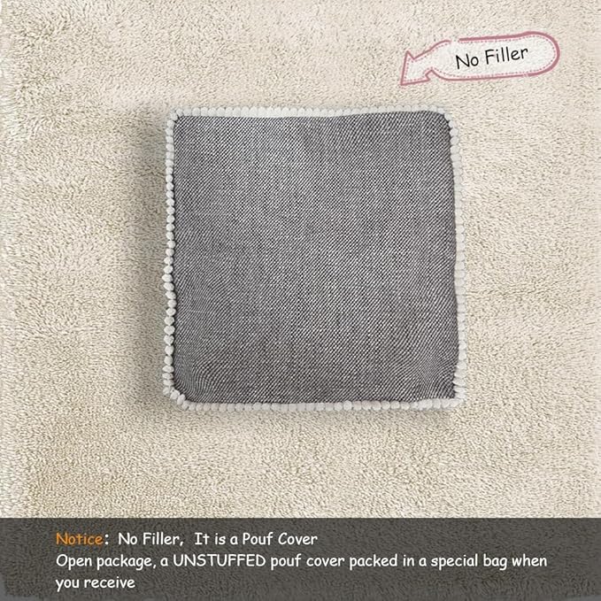 Louis Donné 45x45 Unstuffed Square Pouf Ottoman Cover Footstool for Storage Washable Small Bean Bag Cotton and Linen Fabric DIY Home Decorative Pets Friendly (Cover only)
