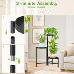 iDavosic.ly Plant Stand Indoor Outdoor, 3 Tier Corner Metal Flower Display Holder Shelf, Folding Tall Orchid Rack for Patio Balcony Porch Garden Living Room House, Black