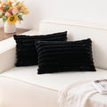 Pack of 2 Faux Fur Christmas Throw Pillow Covers 12x20 Inch, Soft Plush Striped Neutral Couch Pillow Cover, with Velvet Back Modern Home Decor for Sofa Living Room Couch Bed Black
