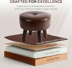 Small Foot Stool Ottoman, Round Pouf Foot Rest, Footstool Ottomans with Rubber Legs Under Desk, Faux Leather Footrest for Couch, Living Room, Bedroom, Office, 13''L x 13''W x 10.2''H, Coffee