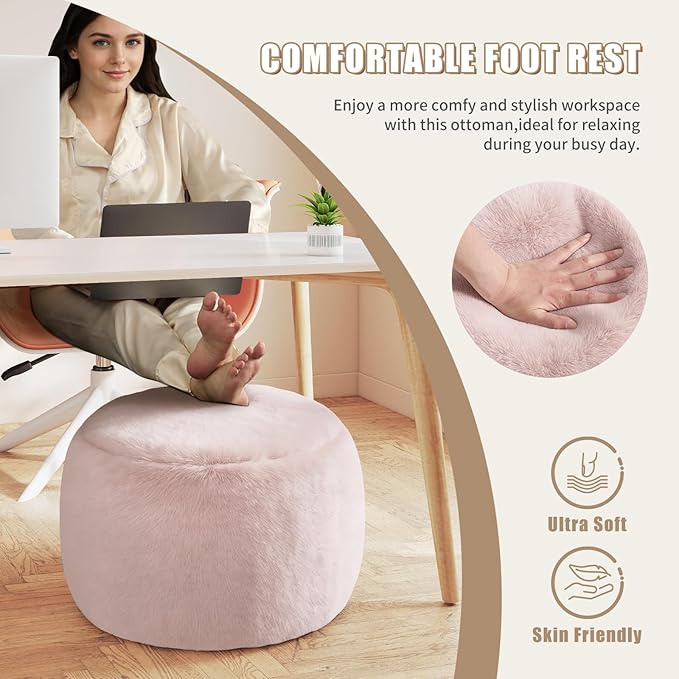 Round Stuffed Pouf Ottoman for Foot Rest, A Round Modern Foam Filled Poufs, Floor Chair for Living Room, Nursery, Dorm, A Soft Modern Foot Stool Perfect to Rest Your Feet (Pink, 20Inch)