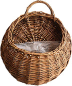 Woven Flower Basket, Pure Handmade Rattan Flower Pots with Handle, Easy Hanging, Wall Storage Woven Baskets, Wall Storage Basket for Garden Outdoor, Medium