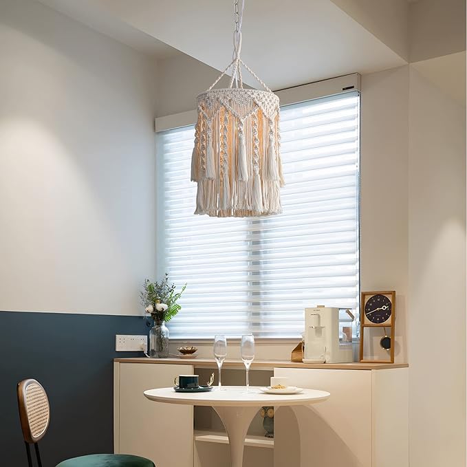 Bioaqua Boho Lamp Shade,Boho Hanging Lamp Handmade Macrame Lamp Shade Plug in Pendant Light,Bohemian Hanging Lights with Plug in Cord Light Fixtures for Boho Bedroom Decor Living Room (Type 3)