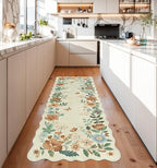 Lahome Floral Kitchen Runner Rug, 2X6 Rug Runners for Hallways Non Slip Ultra-Thin Soft, Non Slip Washable Runner Low-Pile Stain Resistant Boho Carpet for Bedroom Flore (2x6ft,Beige)
