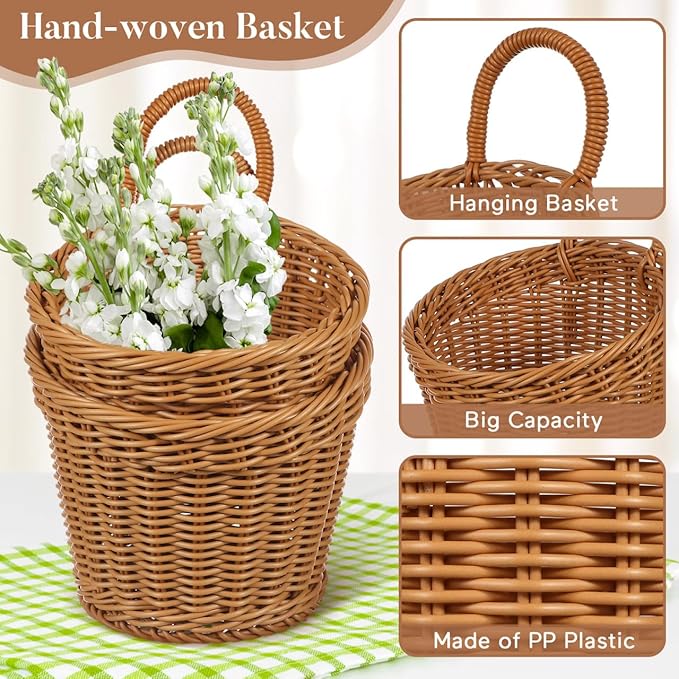 Zerodeko Hanging Woven Storage Basket for Kitchen Wall Decorative Organizer for Onion Ginger Garlic Space-Saving Rattan Basket 6.88X6.10X5.11In