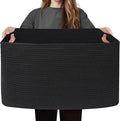 Black Basket for Blankets, 75L Large Woven Blanket Storage for Living Room, Cotton Rope Baskets for Organizing, Kids Dog Toy Bin Box, Rectangle Pillow Holder Organizer, 22”x17”x12”